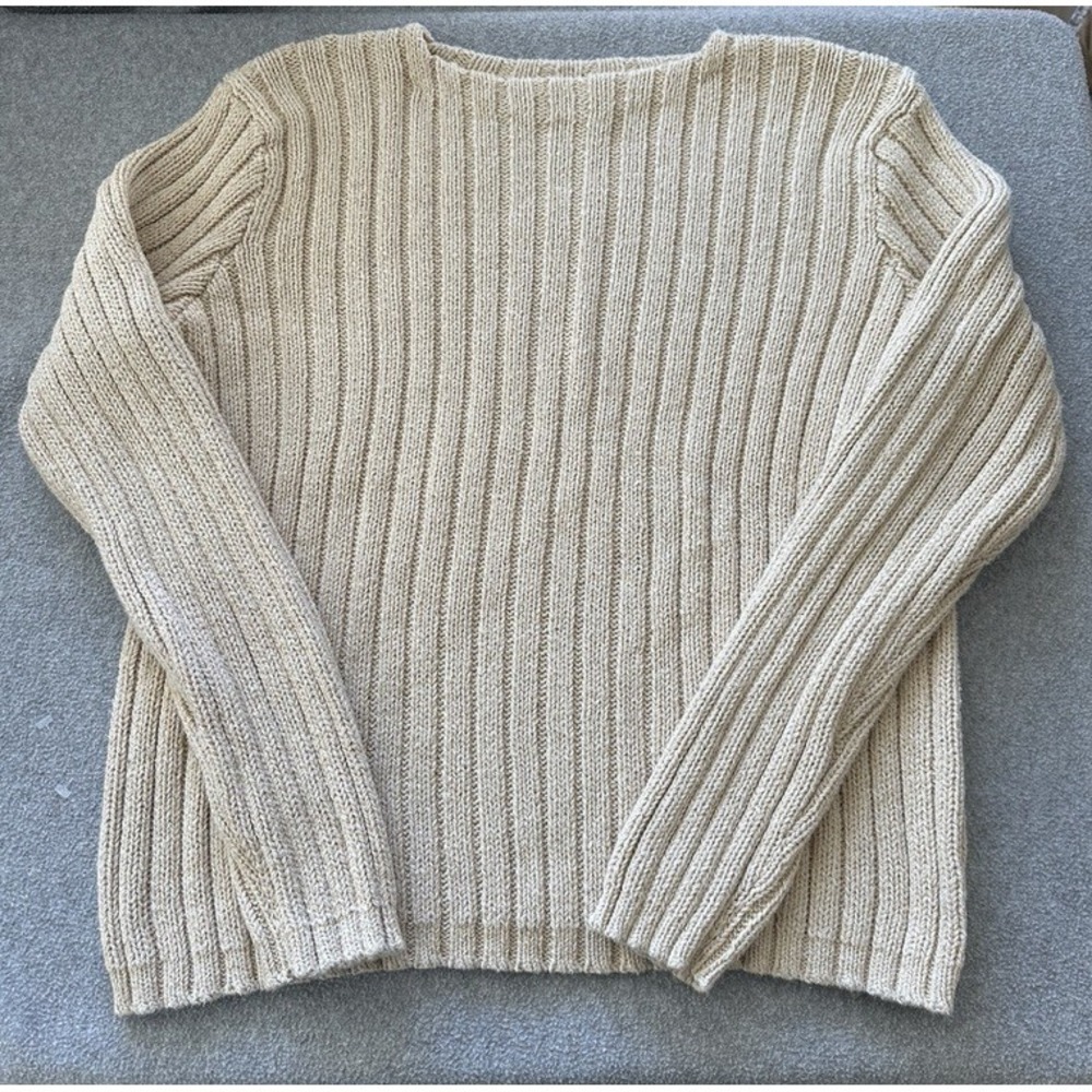 Vintage Polo Ralph Lauren Rib Knit Sweater Mens XL Beige Thick Heavy Chunky 90s - Picture 1 of 6